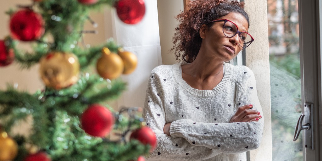 woman has depression during the holiday season