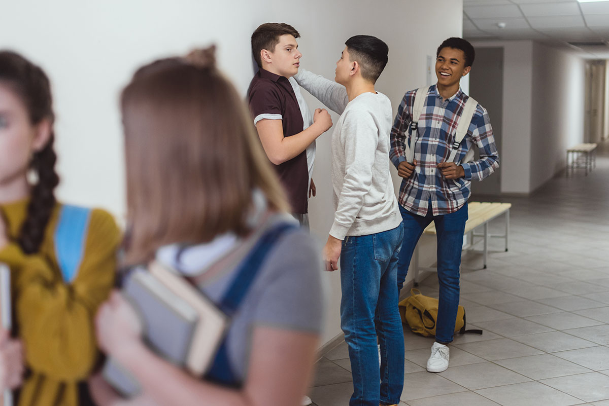 children showing bullying and addiction