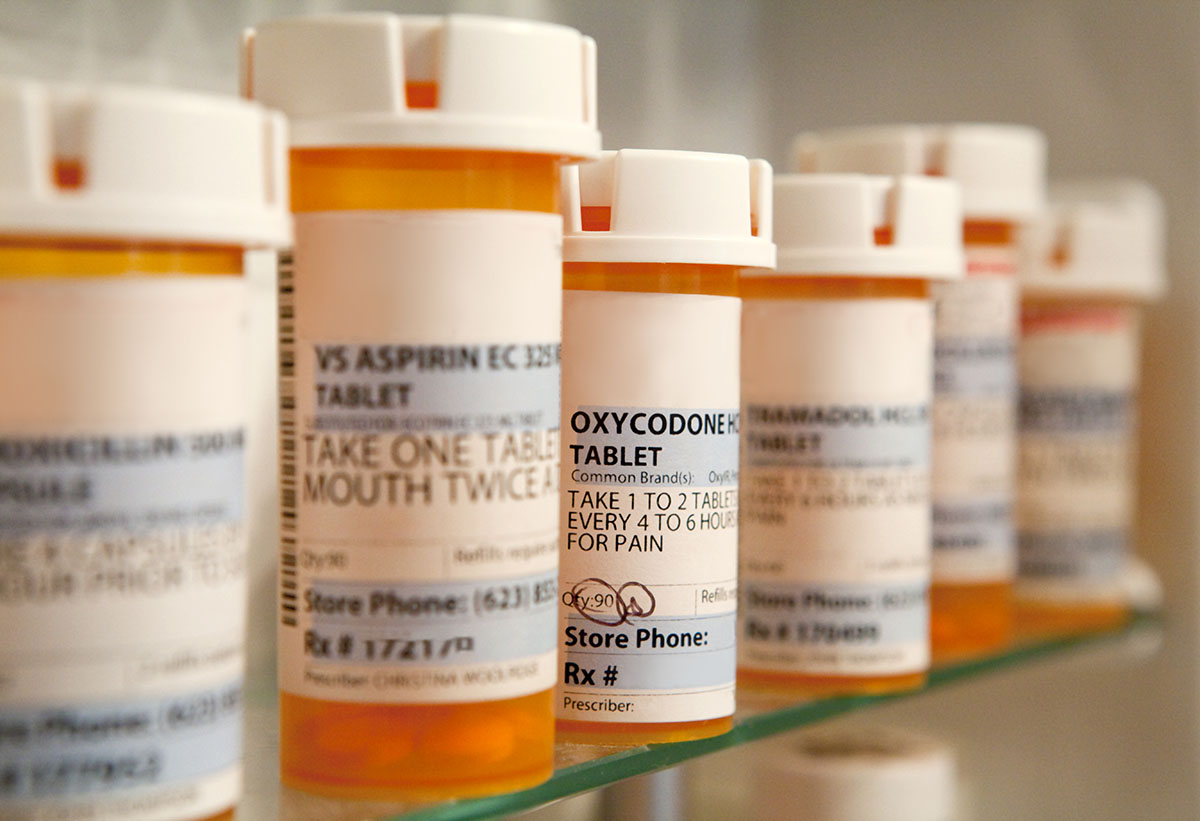bottles showing common abused prescription pills